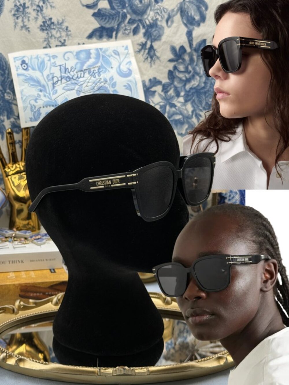 Dior Black and Gold Logo Cat-Eye Sunglasses